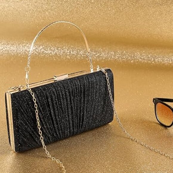 Neiman Marcus Black Glitter Envelope Purse
